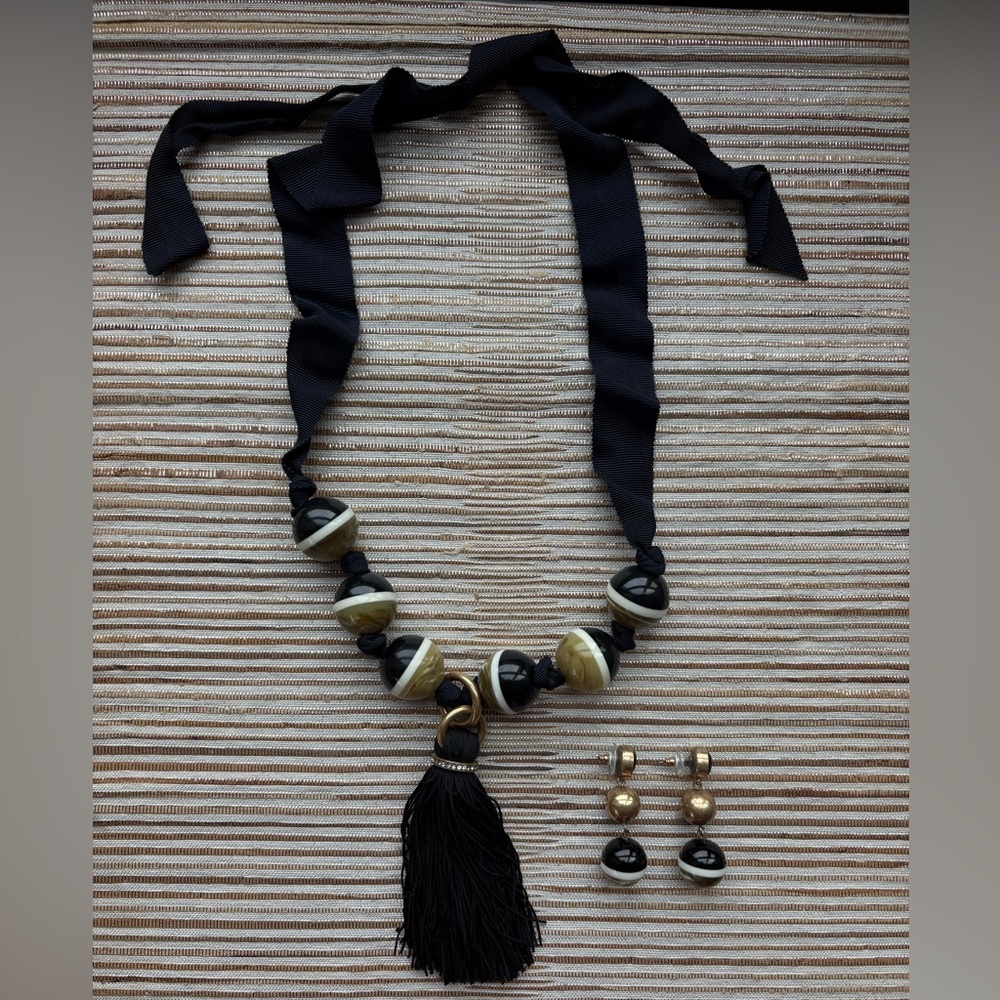 Ann Taylor Bead & Tassle Necklace & Earring Set